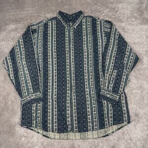 Navy Striped Shirt Long Sleeve Size XL Vintage Geometric David Taylor Preppy